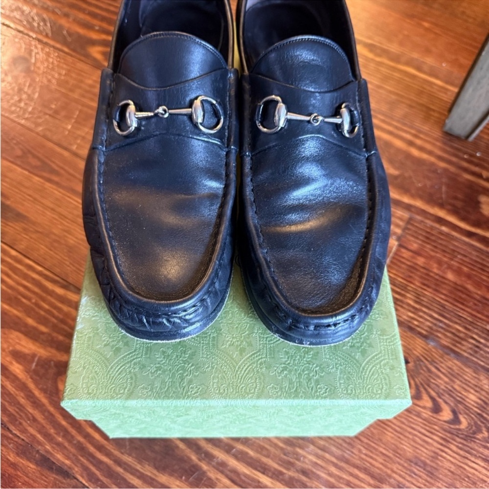 Gucci Black Leather Slip-On Loafers with Silver Accents